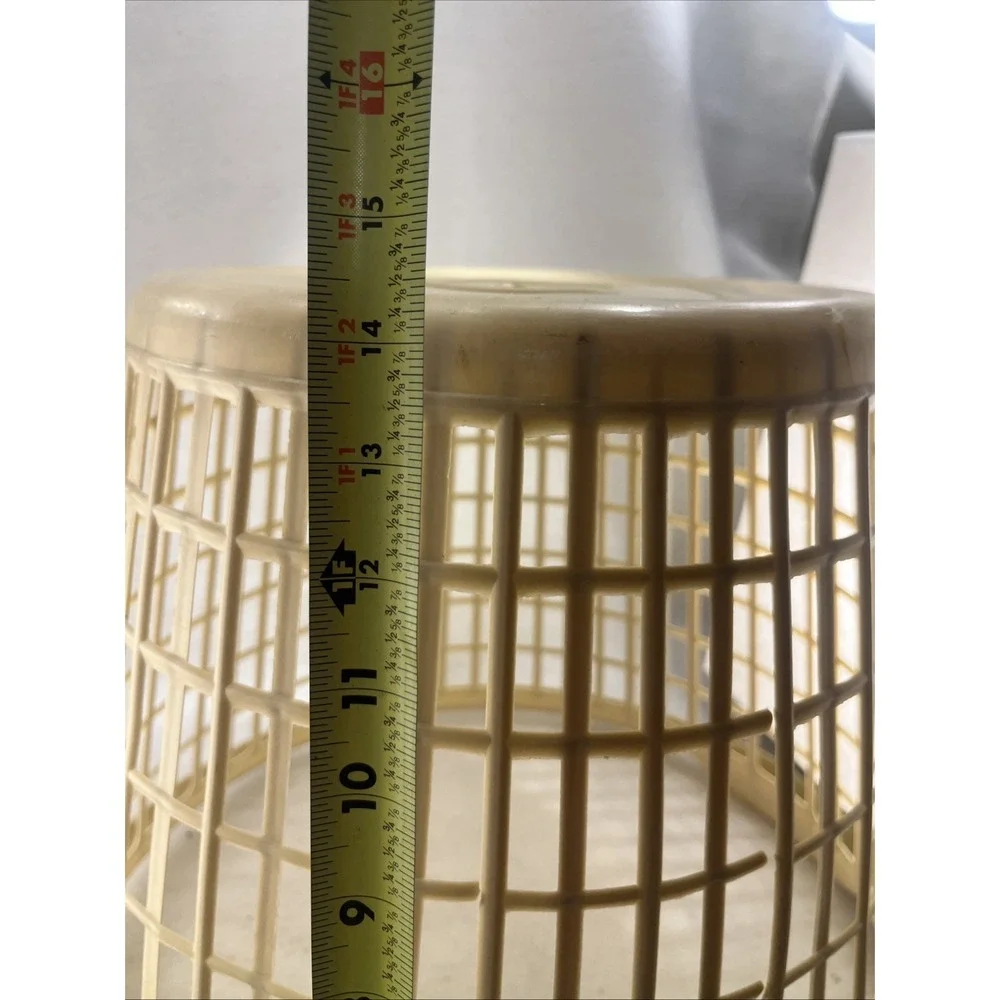 Beige Cage Round Plastic Laundry Basket Retro 1960-70s Vintage, MCM, Grannycore